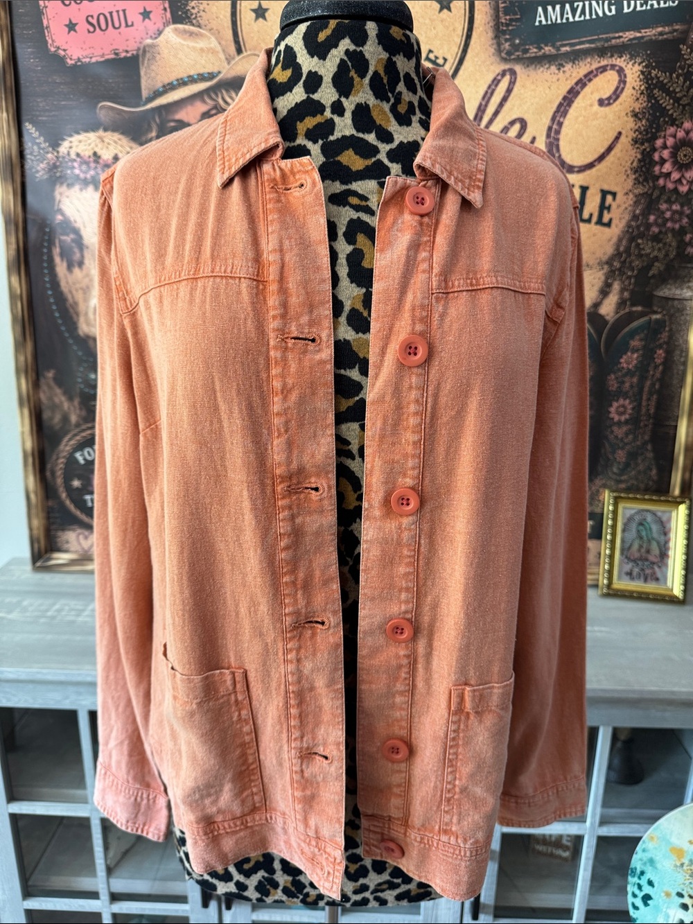 New Direction Washed Orange Button-Front Women's Jacket  Sz XL